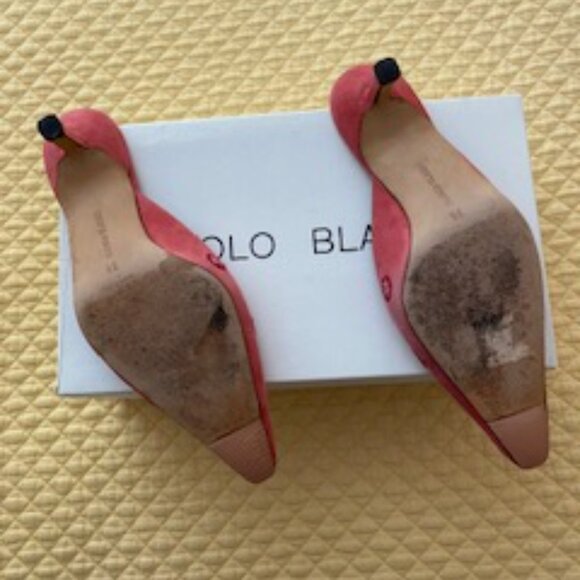 Manolo Blahnik Pink Suede Mules - Picture 2 of 2